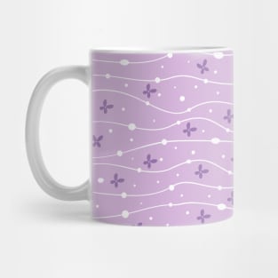 Wavy Lines, Dots and Flowers Pattern Pink Lavander Mug